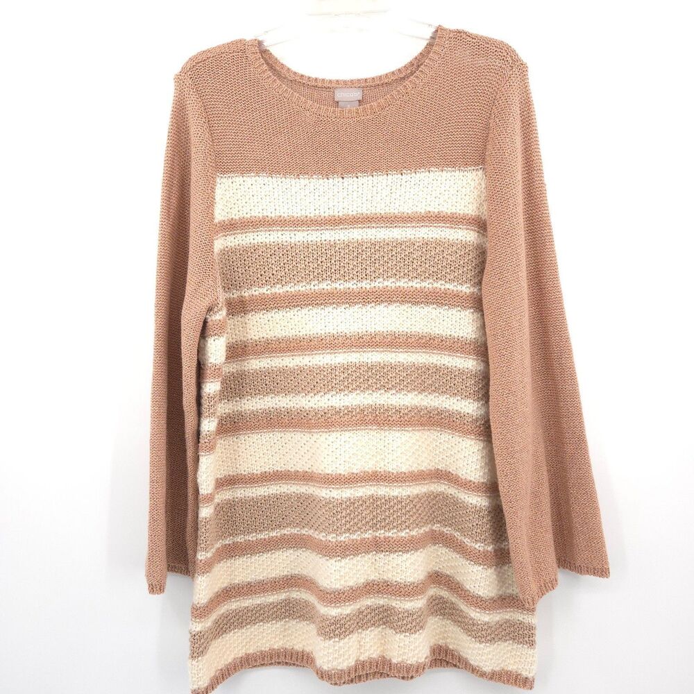 Chico's pullover tunic sweater metallic stripe Size‎ 3 (XL) neutral holiday